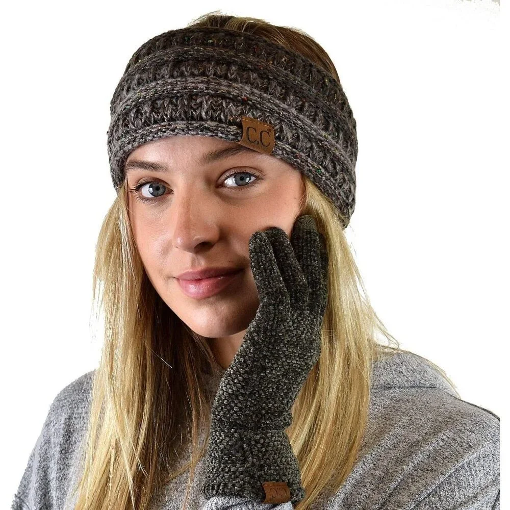 Women's Dark Olive Winter Warm Eco-friendly Chenille Touchscreen Texting Gloves